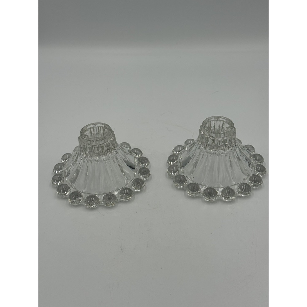 Vintage Anchor Hocking Boopie Berwick Clear Glass Bubble Candlestick Holder (2)